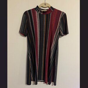 BCBGeneration Red Striped Poly Blend Short Sleeve Shirt Dress Women's Size S
